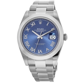 Réplica Rolex Datejust 41 em aço inoxidável Azzuro azul com mostrador romano relógio masculino M126300-0017