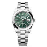 Relógio masculino Rolex Datejust 41 falso em aço inoxidável verde menta com motivo canelado M126300-0021