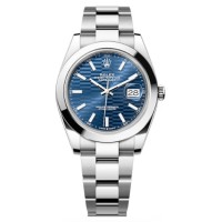 Réplica Rolex Datejust 41 em aço inoxidável com mostrador azul canelado relógio masculino M126300-0023