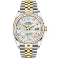 Réplica Rolex Datejust 41 em aço e amp; Relógio unissex com moldura de diamante personalizado em ouro amarelo madrepérola com mostrador de diamante M126303-0018-CD