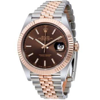 Cópia Rolex Datejust 41 Aço e Everose Gold Chocolate Dial Jubilee Pulseira Relógio Masculino M126331-0002