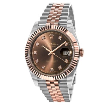 Réplica Rolex Datejust 41 em aço e ouro Everose com mostrador em chocolate e diamante relógio masculino M126331-0004