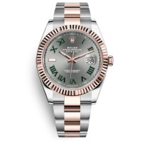 Réplica Rolex Datejust 41 em aço e ouro Everose Wimbledon Dial Oster Band relógio masculino M126331-0015