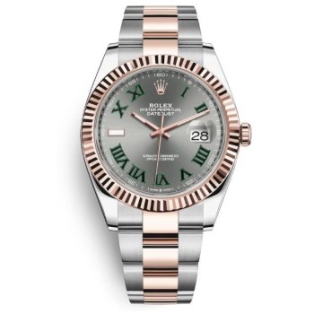 Réplica Rolex Datejust 41 em aço e ouro Everose Wimbledon Dial Oster Band relógio masculino M126331-0015