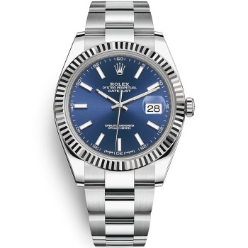 Rolex Datejust 41 falso em aço e amp; Relógio masculino com mostrador azul em ouro branco M126334-0001