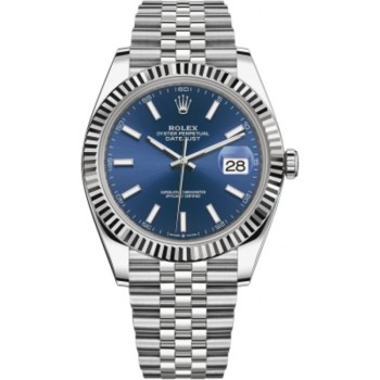 Réplica Rolex Datejust 41 em aço e amp; Relógio masculino com mostrador índice azul ouro branco pulseira Jubileu M126334-0002