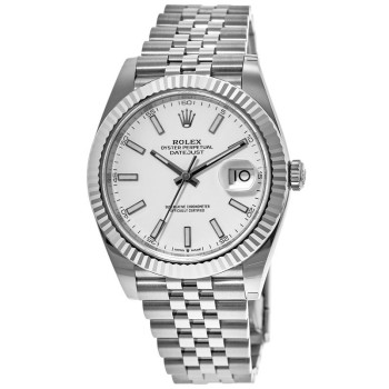 Rolex Datejust 41 falso em aço e amp; Relógio masculino com pulseira jubileu em ouro branco com mostrador branco M126334-0010