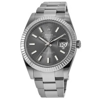 Réplica Rolex Datejust 41 em aço e amp; Relógio masculino Oyster com moldura canelada em ouro branco com mostrador em ardósia M126334-0013