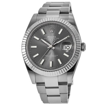 Réplica Rolex Datejust 41 em aço e amp; Relógio masculino Oyster com moldura canelada em ouro branco com mostrador em ardósia M126334-0013