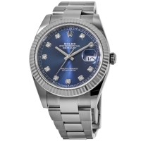 Relógio masculino Rolex Datejust 41 falso em aço inoxidável com mostrador de diamante azul M126334-0015