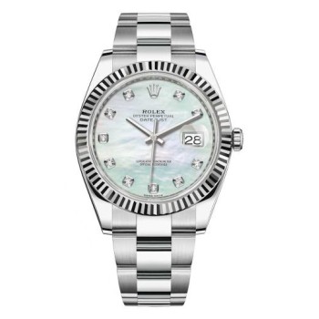 Réplica Rolex Datejust 41 em aço inoxidável madrepérola com mostrador de diamante relógio masculino M126334-0019