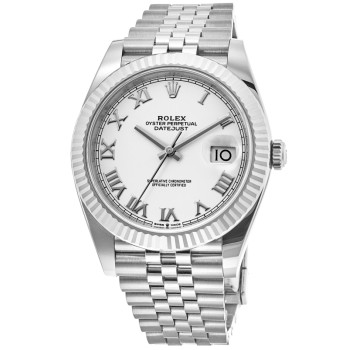 Cópia Rolex Datejust 41 aço inoxidável branco com mostrador romano relógio masculino M126334-0024