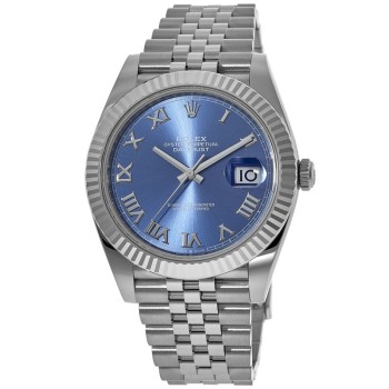 Cópia Rolex Datejust 41 Aço e amp; Relógio masculino ouro branco azul romano com moldura canelada Jubilee Band M126334-0026