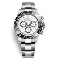 Relógio masculino Rolex Cosmograph Daytona falso em aço inoxidável com mostrador branco M126500LN-0001