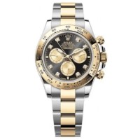 Réplica Rolex Cosmograph Daytona em aço inoxidável e ouro amarelo preto e dourado com mostrador de diamantes relógio masculino M126503-0002