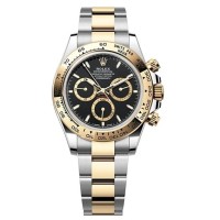 Cópia Rolex Cosmograph Daytona em aço inoxidável e ouro amarelo com mostrador preto relógio masculino M126503-0003