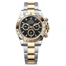 Cópia Rolex Cosmograph Daytona em aço inoxidável e ouro amarelo com mostrador preto relógio masculino M126503-0003