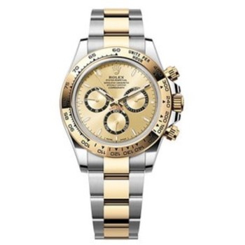 Relógio masculino Rolex Cosmograph Daytona falso em aço inoxidável e ouro amarelo com mostrador dourado M126503-0004