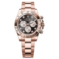 Réplica Rolex Cosmograph Daytona Rose Gold Black e Sundust Diamond-Set Dial Relógio Masculino M126505-0002