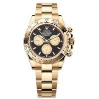 Relógio masculino Rolex Cosmograph Daytona falso em ouro amarelo preto e champanhe com mostrador M126508-0002