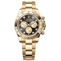 Réplica Rolex Cosmograph Daytona Relógio Masculino Ouro Amarelo Preto e Dourado com Mostrador de Diamantes M126508-0003