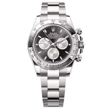 Réplica Rolex Cosmograph Daytona Relógio Masculino em Ouro Branco com Mostrador Preto e Aço M126509-0001