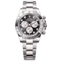 Relógio masculino Rolex Cosmograph Daytona falso em ouro branco preto e aço com mostrador de diamante M126509-0002