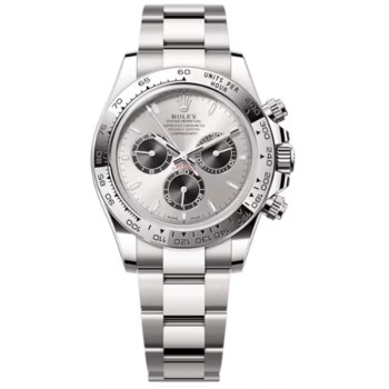 Relógio masculino Rolex Cosmograph Daytona falso em ouro branco e mostrador preto M126509-0003