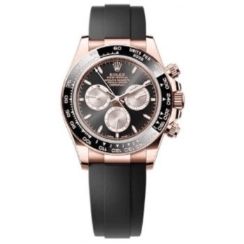 Relógio masculino Rolex Cosmograph Daytona falso em ouro rosa preto e sundust com mostrador Oysterflex M126515LN-0002