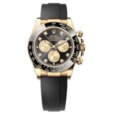 Cópia Rolex Cosmograph Daytona Relógio Masculino Ouro Amarelo Preto e Dourado com Mostrador Oysterflex M126518LN-0006