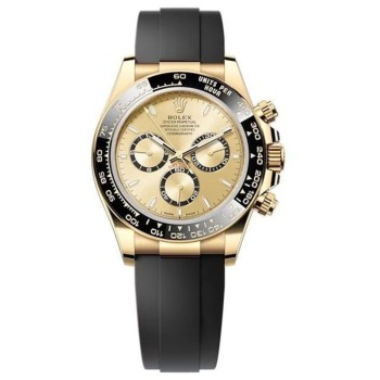 Réplica Rolex Cosmograph Daytona Ouro Amarelo Mostrador Dourado Relógio Masculino Oysterflex M126518LN-0010