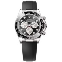 Réplica Rolex Cosmograph Daytona ouro branco preto e aço com mostrador de diamante Oysterflex relógio masculino M126519LN-0004