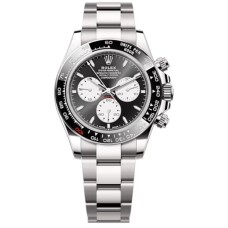 Cópia Rolex Cosmograph Daytona Ouro Branco Preto e Branco Mostrador Relógio Masculino Moldura Preta M126529LN-0001