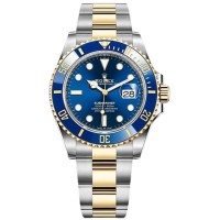 Relógio masculino Rolex Submariner falso com mostrador azul em aço e ouro amarelo M126613LB-0002