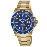 Relógio masculino Rolex Submariner falso com mostrador azul em ouro amarelo 18K M126618LB-0002