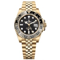 Cópia Rolex GMT Master ll ouro amarelo mostrador preto pulseira jubileu relógio masculino M126718GRNR-0001