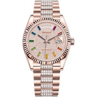 Réplica Rolex Day-Date com mostrador pavimentado conjunto de diamantes em ouro Everose 18kt relógio unissex M128235-0040