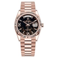 Relógio feminino falso Rolex Day-Date em ouro rosa Eisenkiesel com mostrador romano M128235-0041