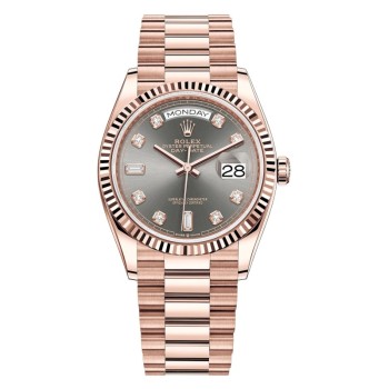 Cópia Rolex Day-Date Rose Gold Slate Diamond Dial Presidente Pulseira Relógio Feminino M128235-0050