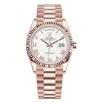 Relógio feminino Rolex Day-Date falso em ouro rosa branco com mostrador romano M128235-0052