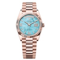 Réplica Rolex Day-Date ouro rosa turquesa conjunto de diamantes com mostrador romano relógio feminino M128235-0064