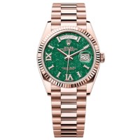 Relógio feminino Rolex Day-Date falso em ouro rosa verde aventurina com mostrador romano M128235-0068