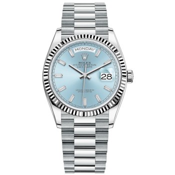 Cópia Rolex Day-Date Platinum Ice-Blue Diamond Dial Relógio feminino M128236-0009