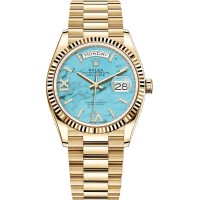 Cópia Rolex Day-Date ouro amarelo turquesa pave mostrador romano relógio feminino M128238-0071