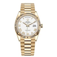 Relógio feminino Rolex Day-Date falso ouro amarelo branco com mostrador romano M128238-0076