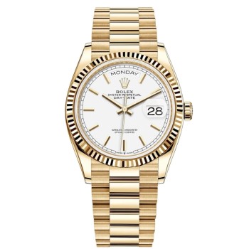 Réplica Rolex Day-Date Ouro Amarelo Mostrador Branco Relógio Unissex M128238-0081