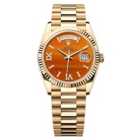 Relógio feminino Rolex Day-Date em ouro amarelo cornalina com mostrador romano falso M128238-0088