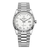 Copiar relógio feminino Rolex Day-Date em ouro branco com mostrador romano branco M128239-0038