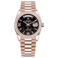 Réplica Rolex Day-Date Rose Gold Eisenkiesel Roman Diamond Set Dial Diamond Bezel Relógio feminino M128345RBR-0044