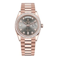 Réplica Rolex Day-Date ouro rosa ardósia diamante mostrador moldura de diamante relógio feminino M128345RBR-0052